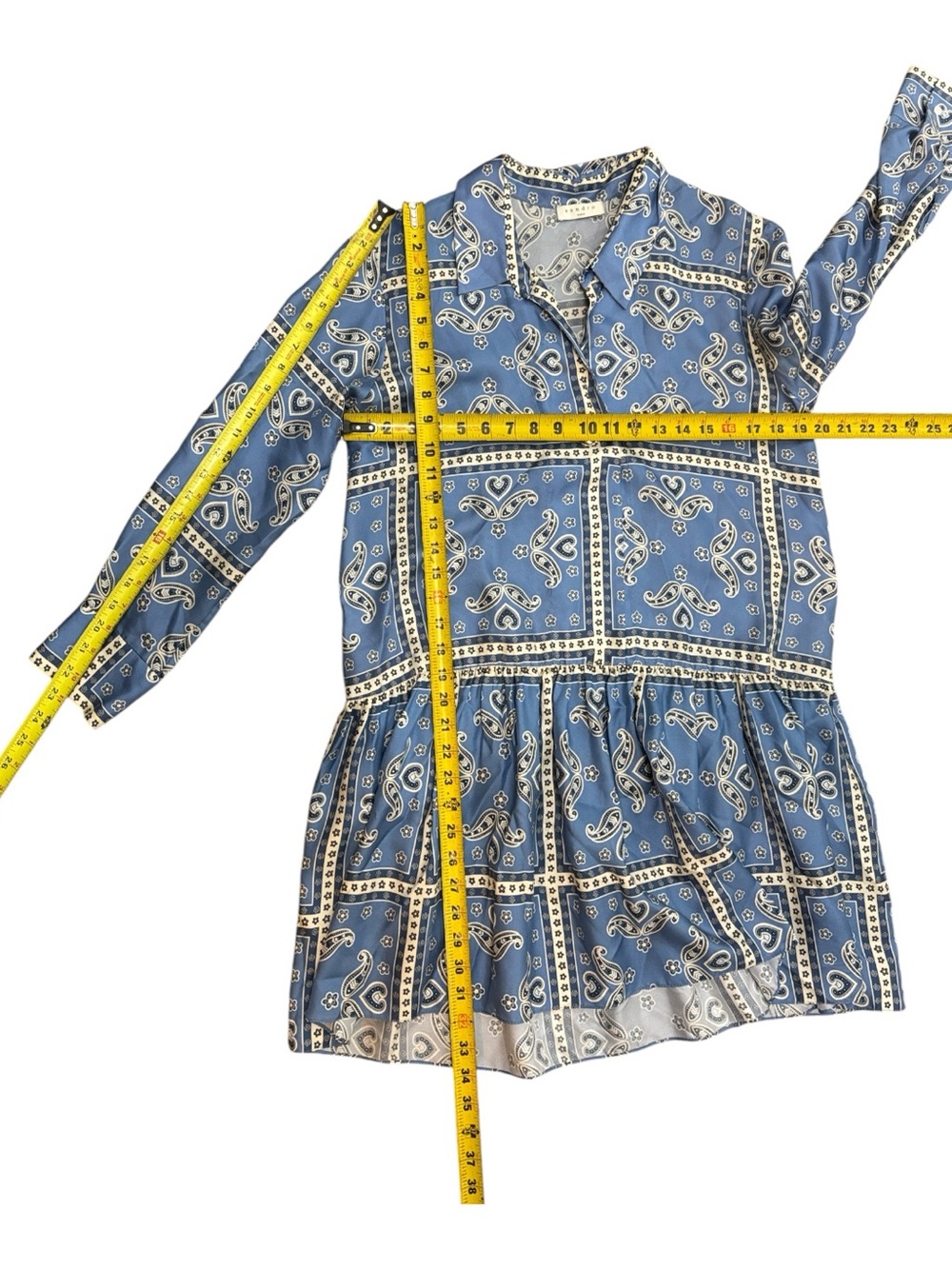 Sandro Blue Paisley Drop-Waist Long-Sleeve Women's Dress - Picture 16 of 16